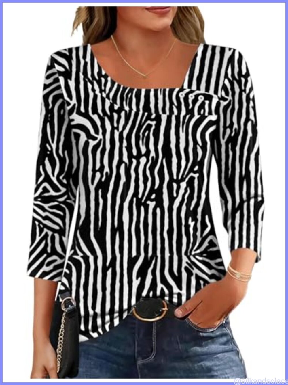 Women's Asymmetrical Tunic Top 3/4 Sleeve Button Front Business Casual